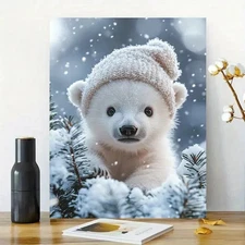 Cute Baby Polar Bear Framed Canvas Stretched Ready to Hang 50x40 Home decor Gift