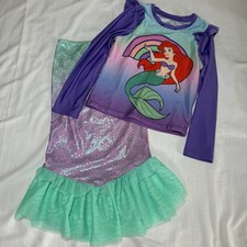 Disney Size 8 Little Mermaid Rash Guard Long Sleeve top 2 piece Mermaid Skirt