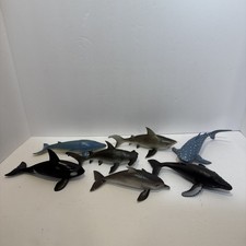 Lot Of 7 Realistic Ocean Figures - Sharks, Whale Shark, Orca, Dolphin 210/2018