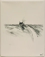 No.994 Original Abstract Modern Minimal Landscape Drawing By K.A.Davis 