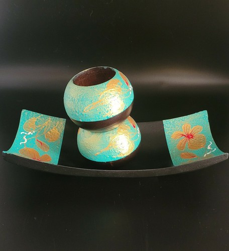 Wooden Floral Tea Light Holder With Tray - Picture 4 of 12