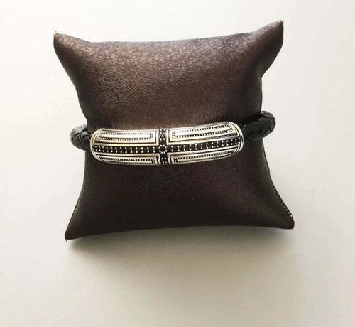 Stammesarmband aus klobigem Leder und Sterlingsilber - Bild 2 von 3