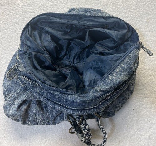 VTG Denim Shoulder Bag Y2K Blue Jean Purse Bronze Buckle & Braided Accents BOHO - Picture 5 of 9