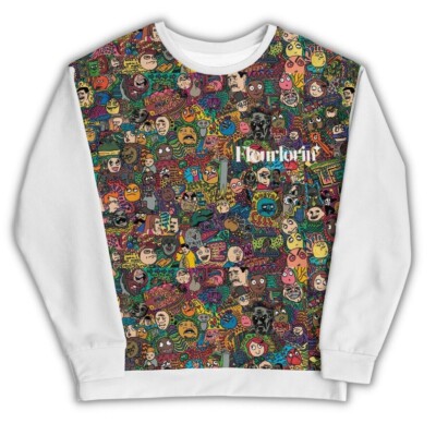 Meme streetwear: seamless multicolored Doodle-style emotional creatures Faces