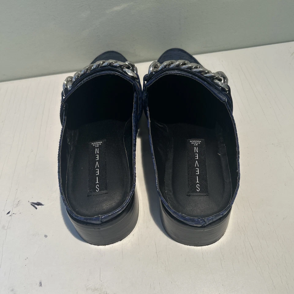 Steven by Steve Madden Mujer Swanki Azul Cocodrilo Mules Cadena Detalle Talla 7.5 Foto 3 de 4