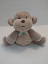 Carter's Plush Baby Toy Monkey w Rattle- Tan Light Brown w Blue Bow  Stitching