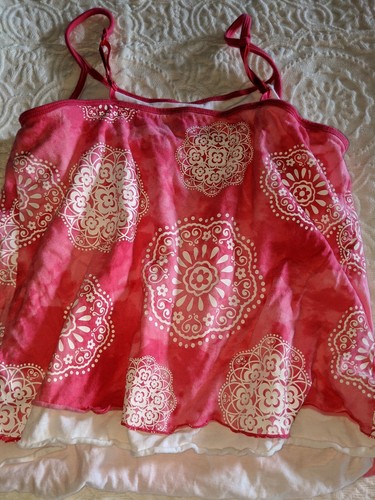 Justice girls sz. 14 pink & white "jewel" design spaghetti strap top. Cute, grea - Picture 5 of 8
