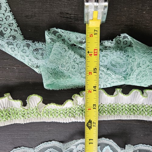 Vintage Lace Trim Edging Blue-Green Turquoise Wide Ruffled Smocked Pleated Lot - Picture 8 of 12