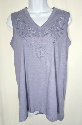 Faith & Zoe Women s Light Purple Embroidered V-Neck Tank Top XS NWT