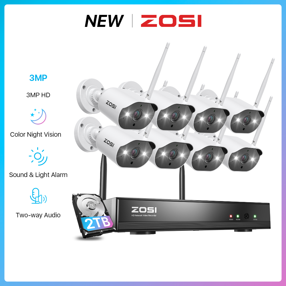 ZOSI 8CH 2K 3MP Wireless IP Security Camera System Audio CCTV