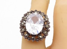 925 Sterling Silver Vintage Cubic Zirconia  Marcasite Cocktail Ring Sz 7 RG7543