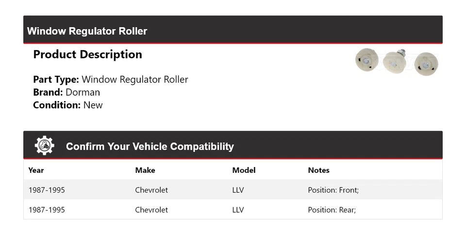 For 1987-1995 Chevrolet LLV Dorman Window Regulator Roller 1988 1989 1990 1991 - Image 2 of 4