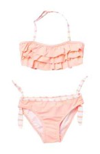 New SNAPPER ROCK Neon Coral Ruffle Bandeau Bikini, Size 2T, Baby Girl's Swimwear