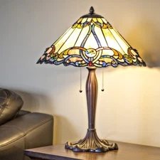 Tiffany Style 26" Tall Rosette Stained Glass Table Lamp 18" Shade Fluted Base