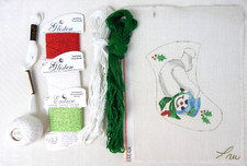 Tumbling Snowman Mini Stocking Needlepoint Canvas Signed Pru  Threads XD2111