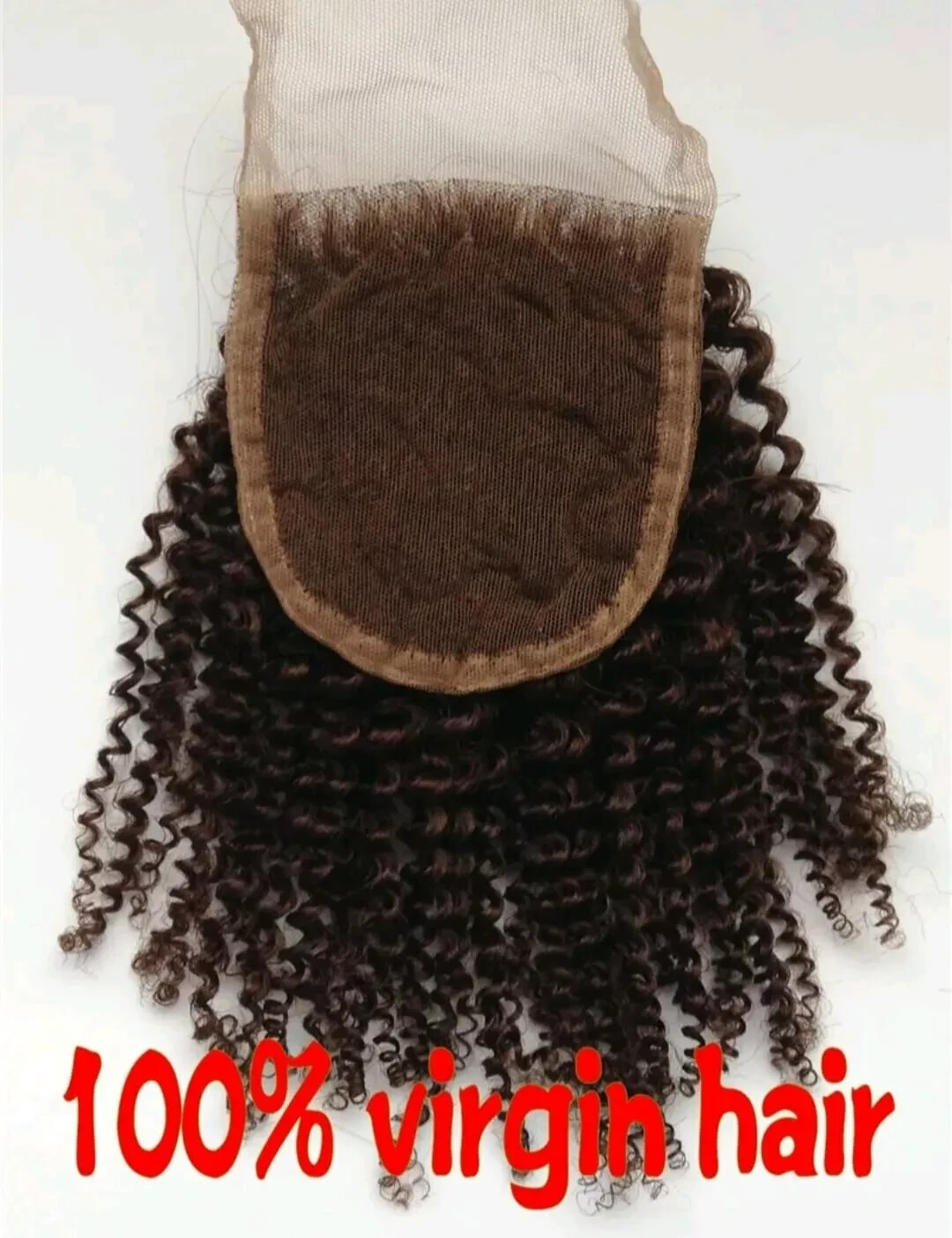 100% 12INCH BRAZILIAN VIRGIN HUMAN HAIR AFRO KINKY CURL LACE CLOSURE 4X4 50g 1B#