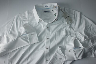 Tommy Bahama San Lucio Stretch Shirt Solid White LS Long Sleeve Island Zone New
