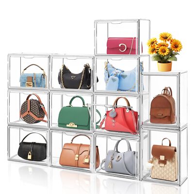 4Pack Purse Organizer for Closet Clear Acrylic Display Case for