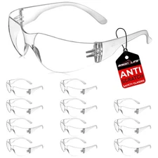 12-Pack Crystal Clear Safety Glasses, ANSI Z87.1, Impact & Scratch Resistant