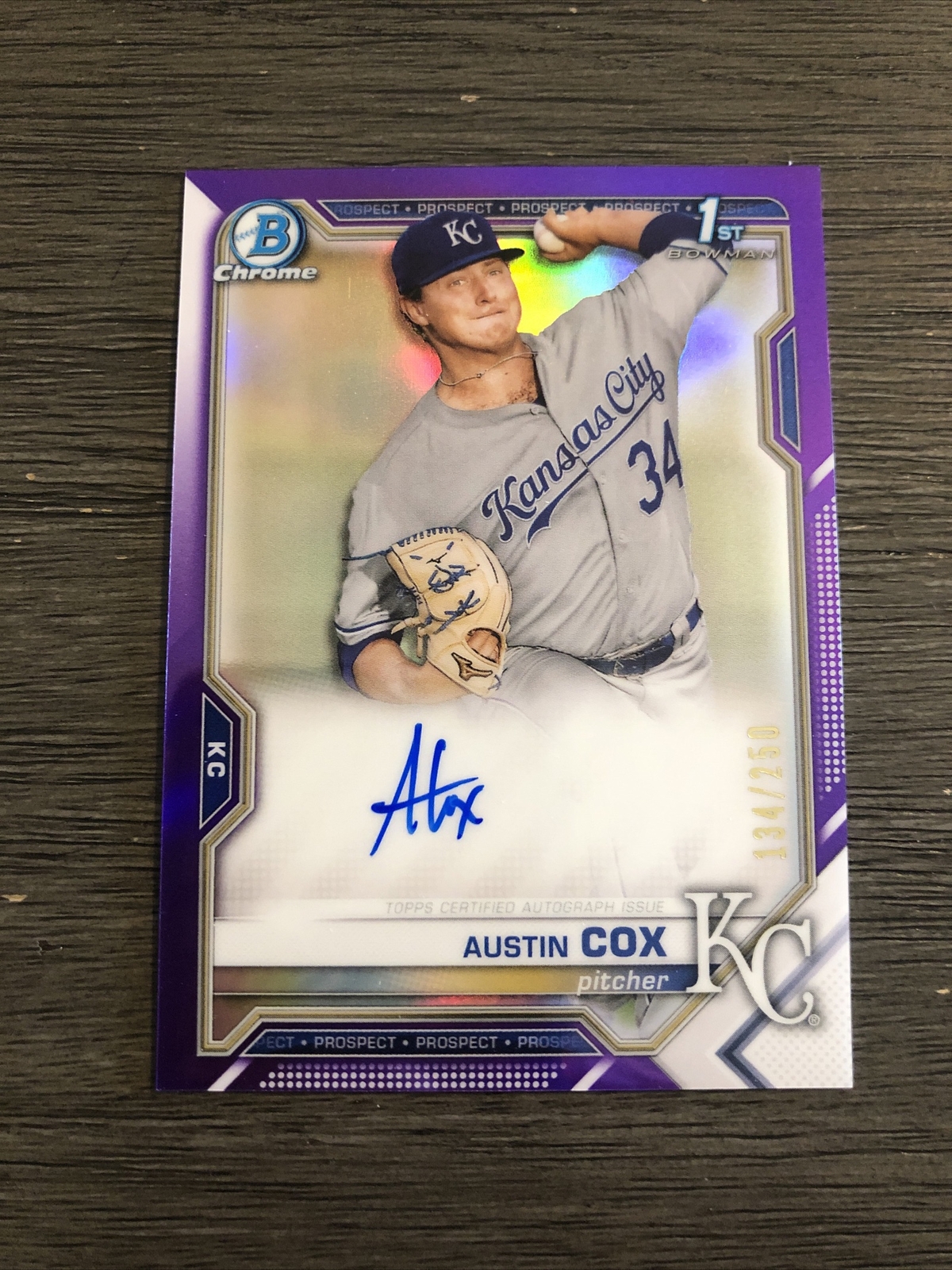 2021 Bowman Chrome-1st Bowman-Austin Cox Purple Refractor #134/250-Auto-Mint