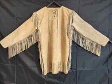 Men Native American Western Cowboy Suede Leather Shirt Fringe Warrior Shirt
