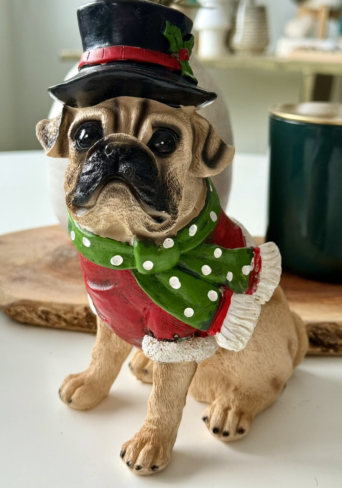 Bulldog Pug Christmas Figurine