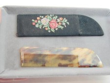 Vintage Marbled Plastic Comb In Petitpoint Needlepoint Case For Purse