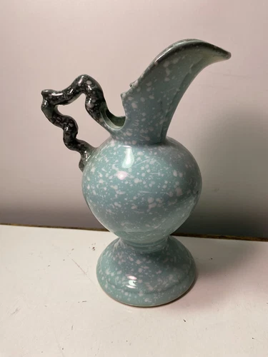 Vintage Hull  Royal Woodland Blue Speckled Pitcher 6.5 Inches Made In USA. L