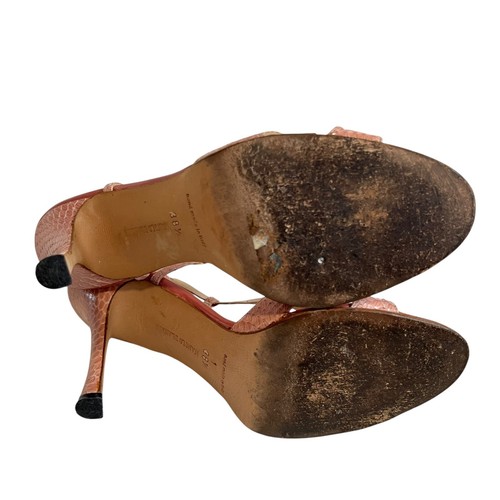 Manolo Blahnik snakeskin slingback sandals pink leather stiletto 38.5 8.5 womens - Picture 8 of 15