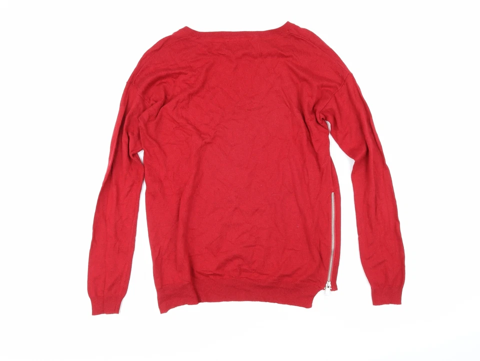 NEXT Womens Red Boat Neck Cotton Pullover Jumper Size 6 - Side zips - Image 2 of 4