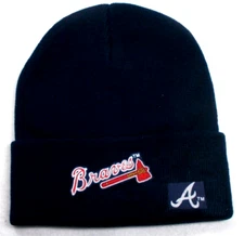 Atlanta Braves flat cotton applique  on Navy Blue beanie cap hat. See details