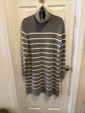 J Crew Gray White Striped Turtleneck Wool Blend Sweater Dress Preppy Cozy Small