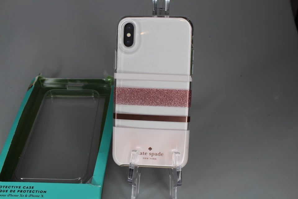 Funda de teléfono KATE SPADE Charlotte a rayas blanca/rosa/dorada iPhone X Foto 2 de 2