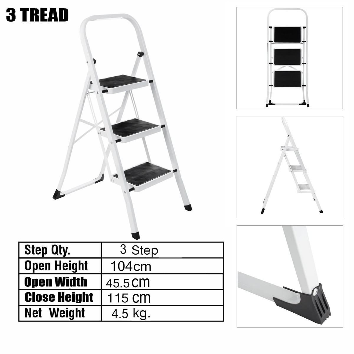 KINGRACK 3 Step Ladder, Sturdy Step Stool With Handrail, Wide Anti-Slip - View #13