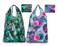 Bloom Collection Reusable Foldable Waterproof Shopping Tote Bag 2-Pack