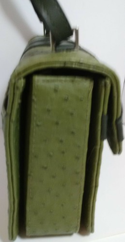Vintage Faux LEATHER Ostrich Green Large Embossed Handbag 935574 D136 - Picture 2 of 12