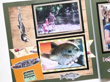 Premade Fishing Scrapbook Pages, 12 by 12 Premade Fishing Layouts, Fishing Pages