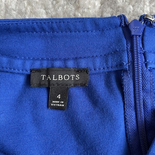 Talbots Henley Sheath Dress Women Size 4 Blue Belted Sleeveless Back Zip Closure - Picture 7 of 12