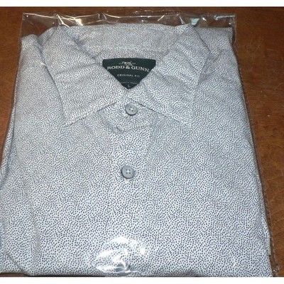 Rodd & Gunn Men's Original Fit Geometric Rain Print Button Up Shirt Blue Large