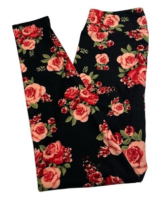 LuLaRoe Leggings OS One Size BLACK PINK Green Sexy COLORFUL Romantic Flower SOFT