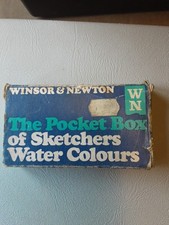 Vintage 1970's Winsor & Newton Sketchers Water Colour Pocket Box + W & N Brush