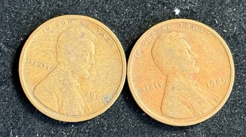 Lot of (2) 1909 P Lincoln Wheat Penny 1c VG Very Good Condition Coin cb750