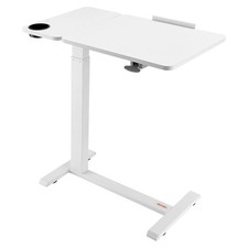  Overbed Table, Mobile Bed Side Table with Flip Desktop and 4 Hidden Wheels, Hei