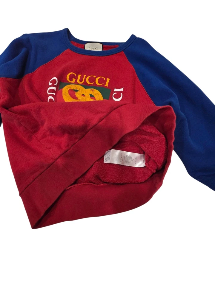 Autêntico Moletom Gucci Logotipo Desgastado Estampa Decote Redondo Vermelho e Azul Tamanho M - Imagem 4 de 4