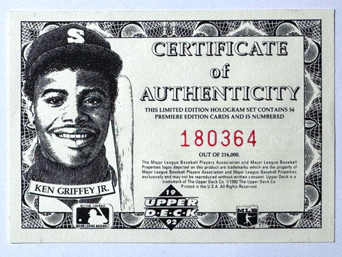 Ken Griffey Jr. #22 1992 Upper Deck Team MVP Holograms card