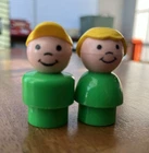 Vintage Fisher Price Little People Rare HTF Green Boy Yellow Cap Girl No Collar