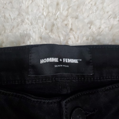 Homme Femme Distressed & Logo Patch Jeans BRAND NEW Sz 36 Denim Black - Picture 4 of 8