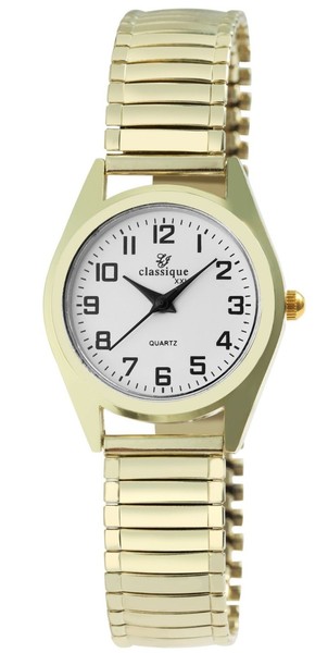 Classique Damen Armband Uhr Weis Gold Farben Edelstahl Zugarmband Analog 28Mm-image