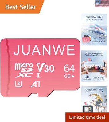 Fast 64GB MicroSDXC Card, Stylish Pink Design   Perfect for 4K UHD Recording