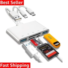 5-in-1 USB Memory Card Reader for iPhone/iPad & USB-C - Fast Data Transfer